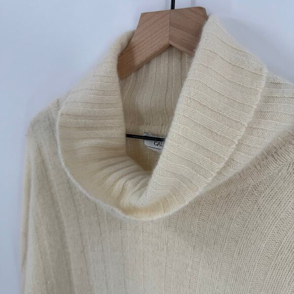 Caudrey Cream Ribbed Turtleneck Sweater Lambswool Angora Blend Women’s L - Picture 4 of 5